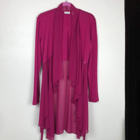 2/$30 LOGO LOUNGE by Lori Goldstein Cardigan Fuchsia Size Small Knit W/Chiffon - Picture 15 of 16